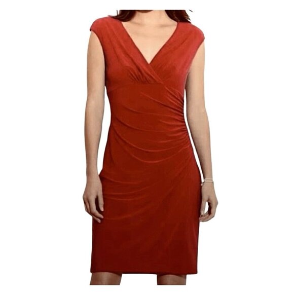 Calvin Klein Dresses & Skirts - Lauren Ralph Lauren Sleeveless Faux Wrap Ruched Chili Pepper Red Dress Size 8